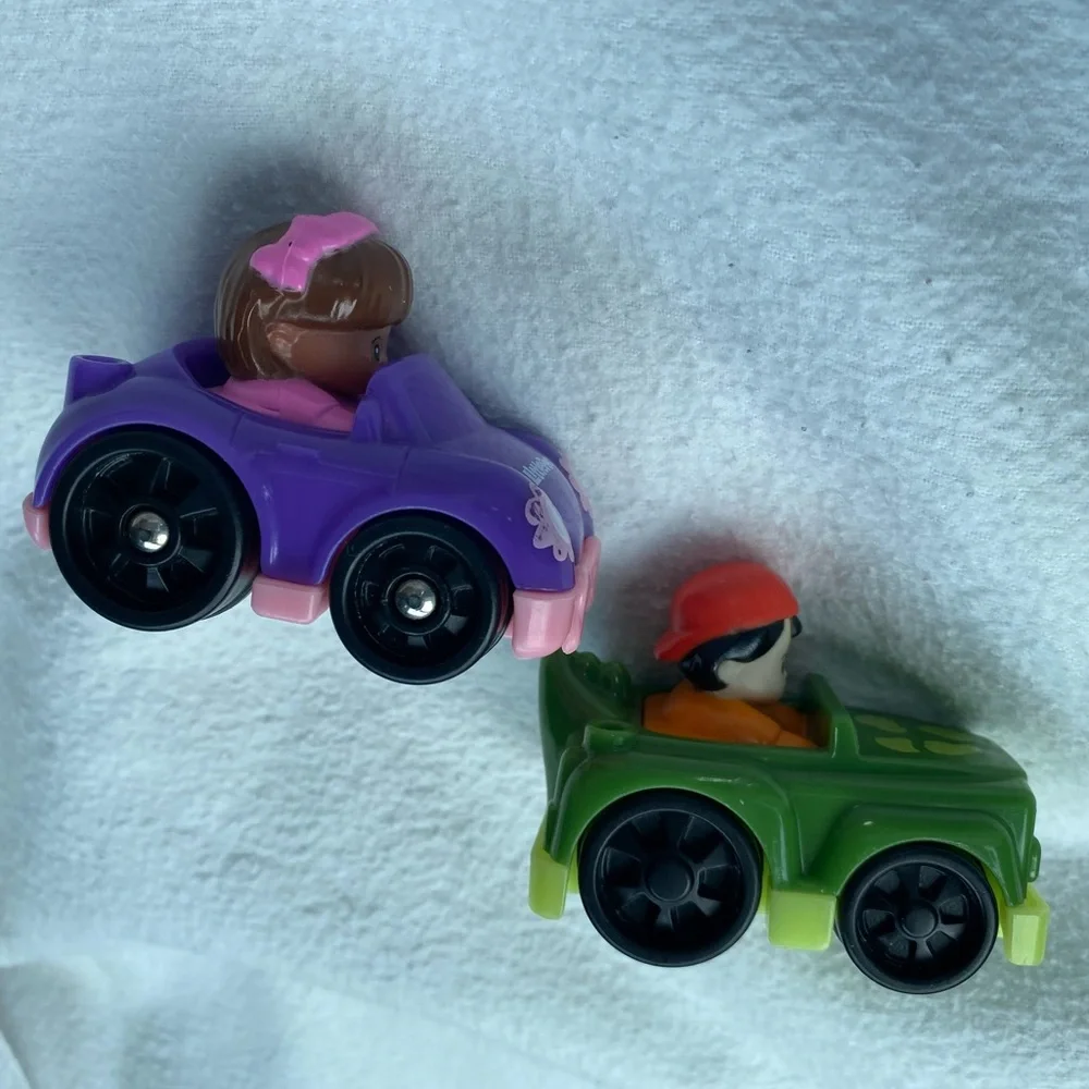 Little People Wheelies Car Racers with drivers, purple pink green, Fisher-Price